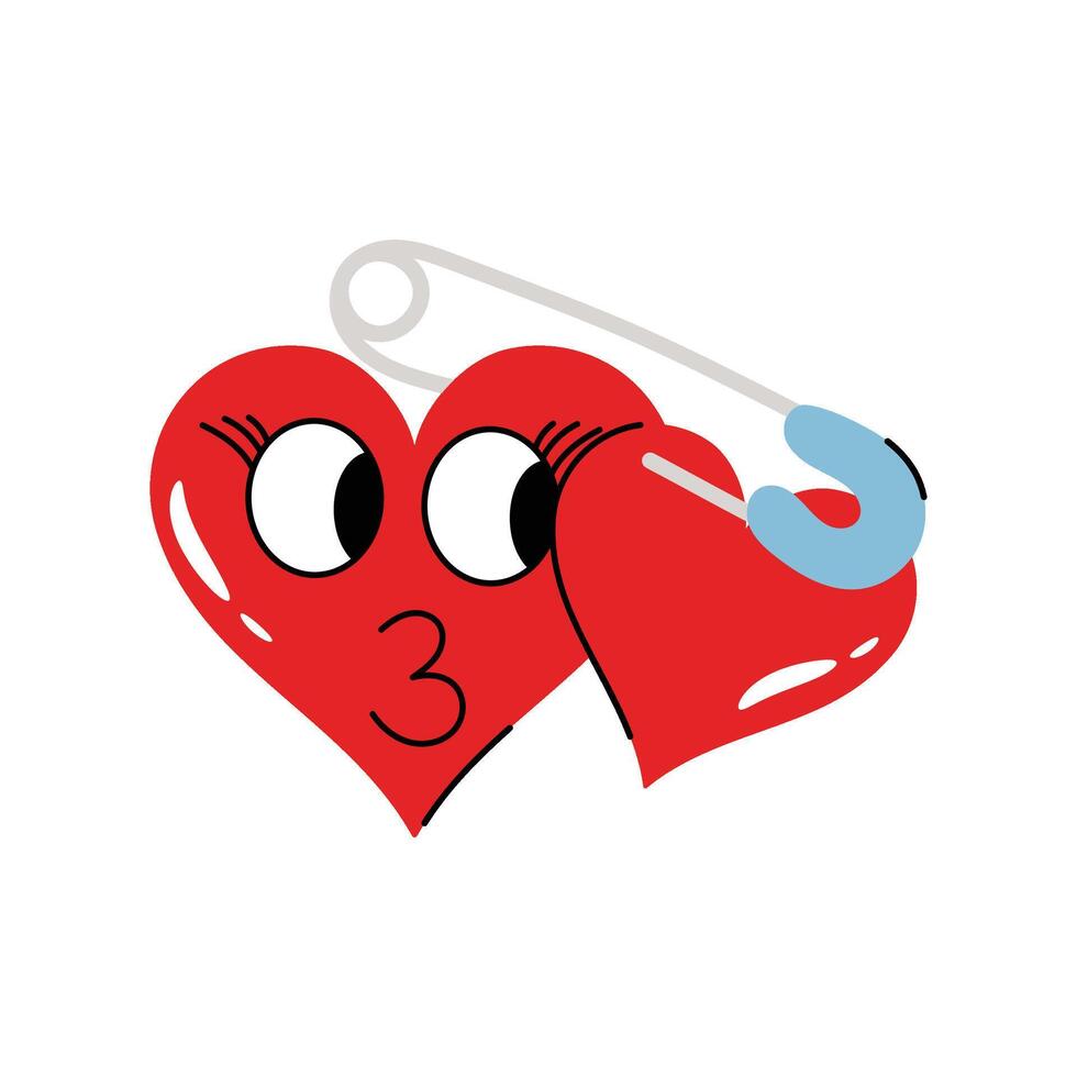 Heart Safety Pin Sticker. eps 10 file vector