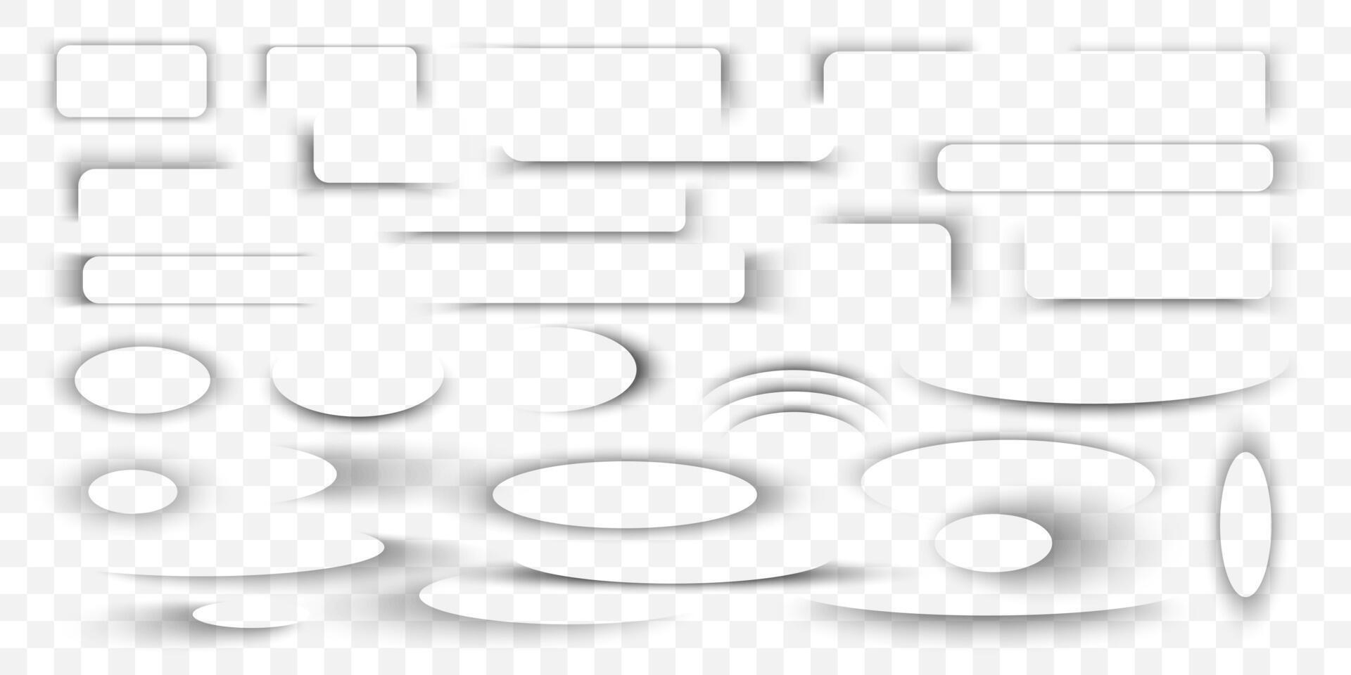 Realistic Soft Shadows with Rounded and Rectangular Shapes for UI Design, Mockups, Web Elements on Transparent Background. Illustration vector