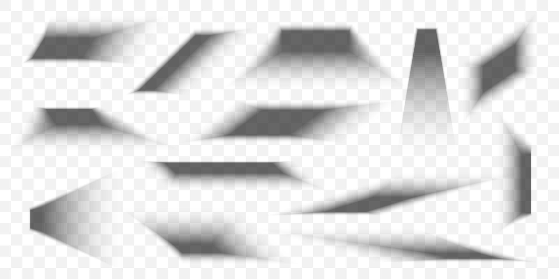 Realistic Dynamic Angle Shadows for Modern Design, Branding, and Product Mockups, Transparent Soft Edge Effects Perfect for Stylish Presentations and Backgrounds. Illustration vector