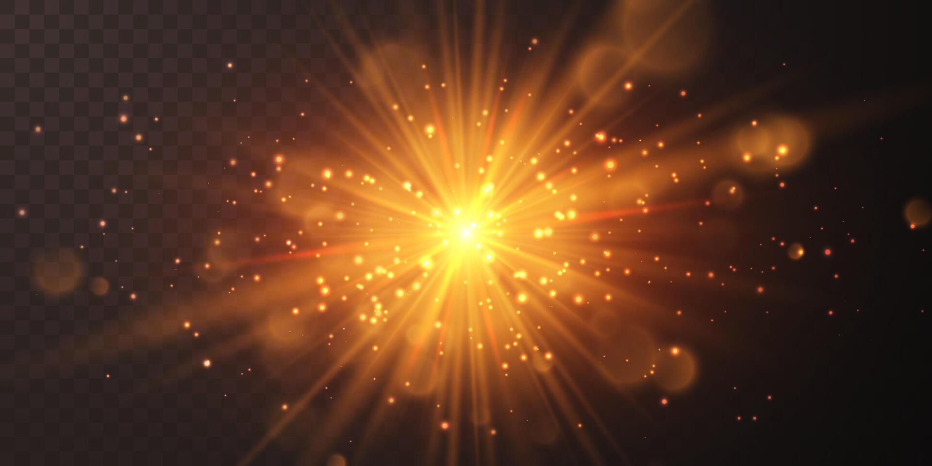 Star burst with sparkles Light effect. Gold glitter texture vector