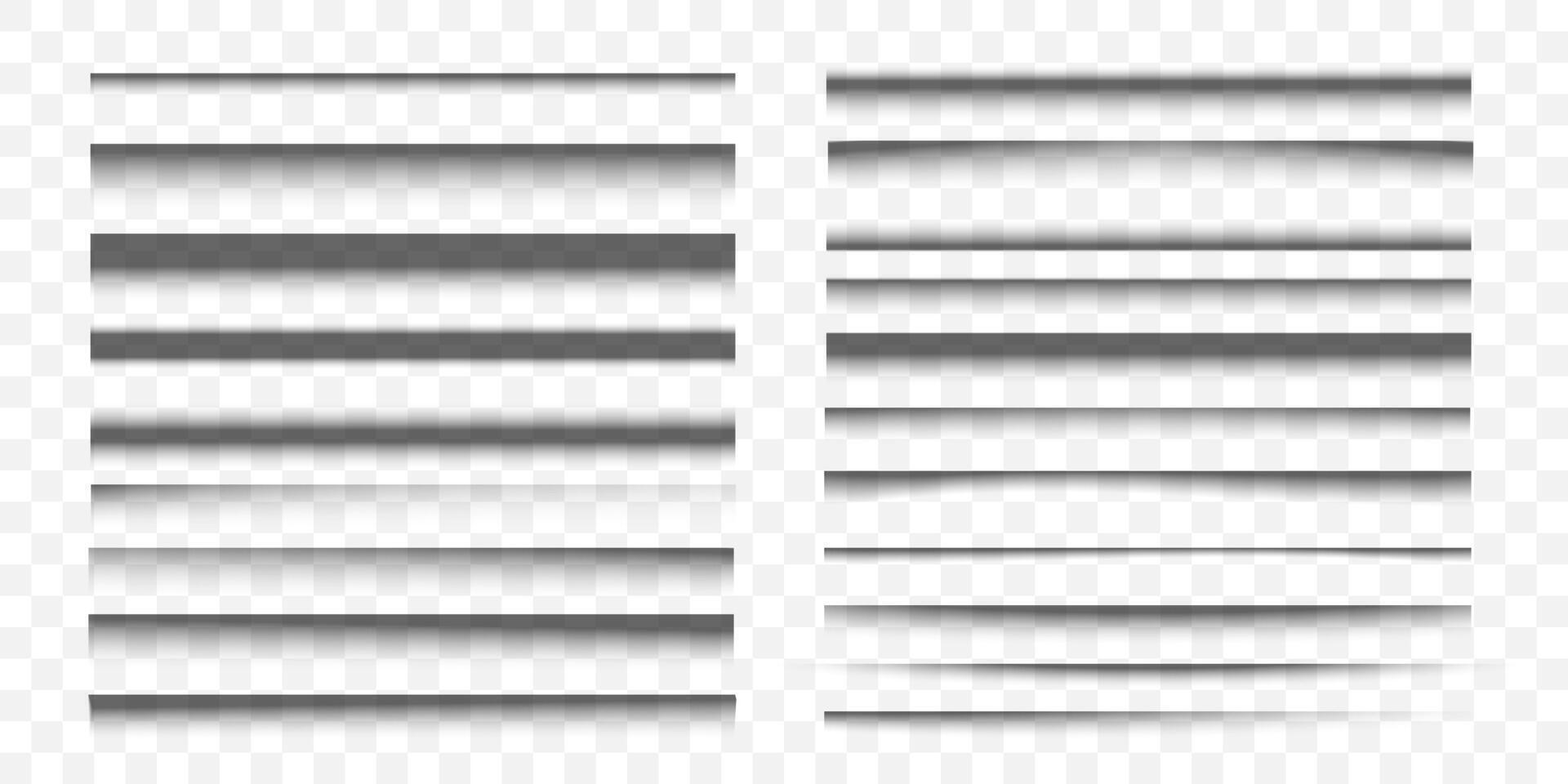 Realistic Horizontal Drop Shadows Collection for Banners, Headers, and Web Design Elements on Transparent Background. Illustration vector