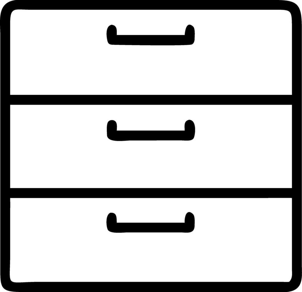 Illustration of a chest of drawers with three drawers in a simple black outline style design icon image vector