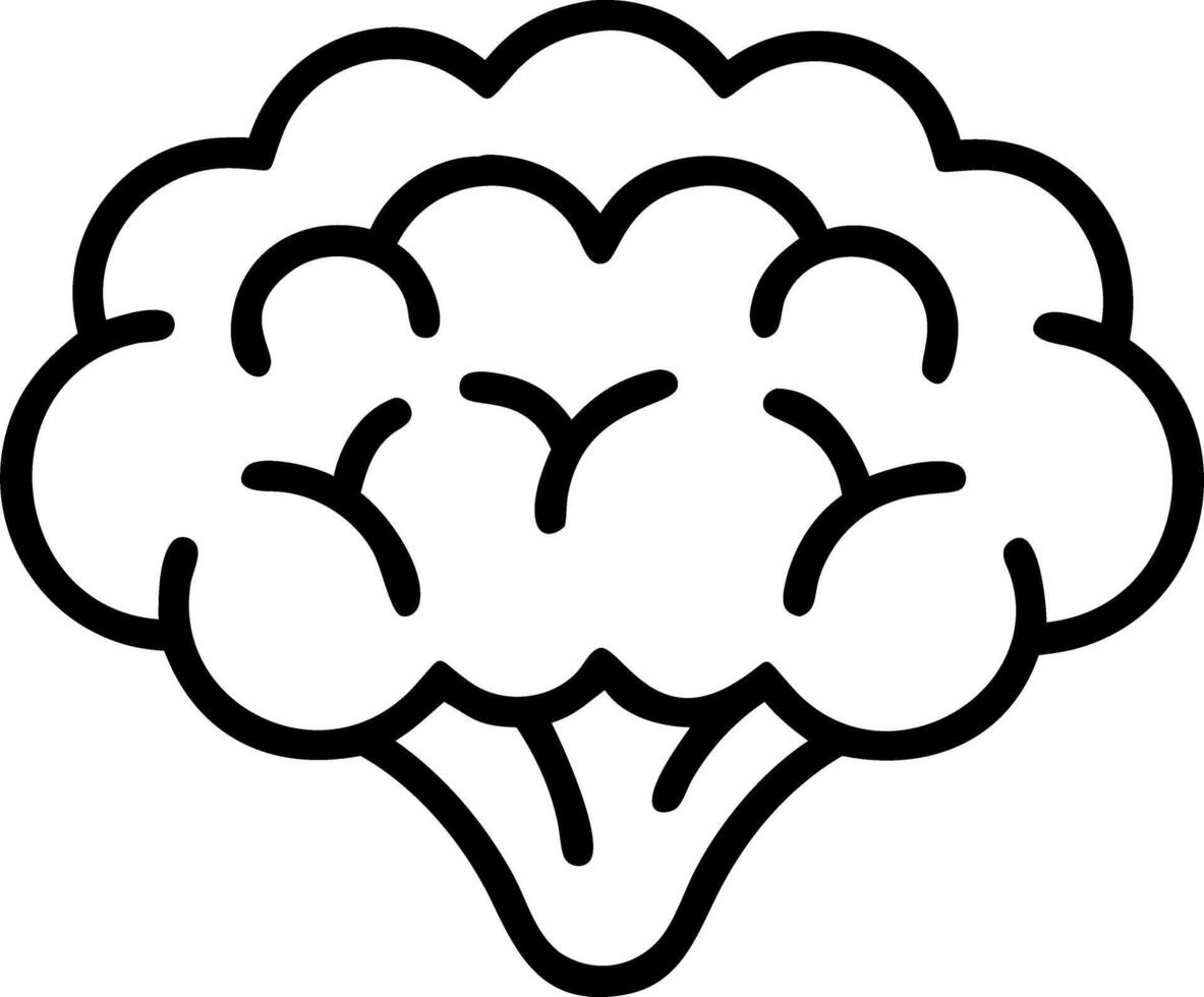 Outline drawing of a broccoli floret with a thick stem and a rounded crown on a white background vector