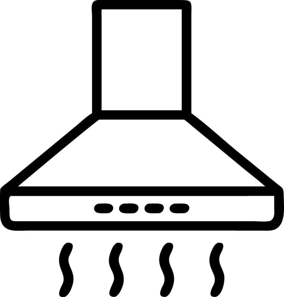 Illustration of a kitchen exhaust hood with smoke rising represented in a simple outline style vector
