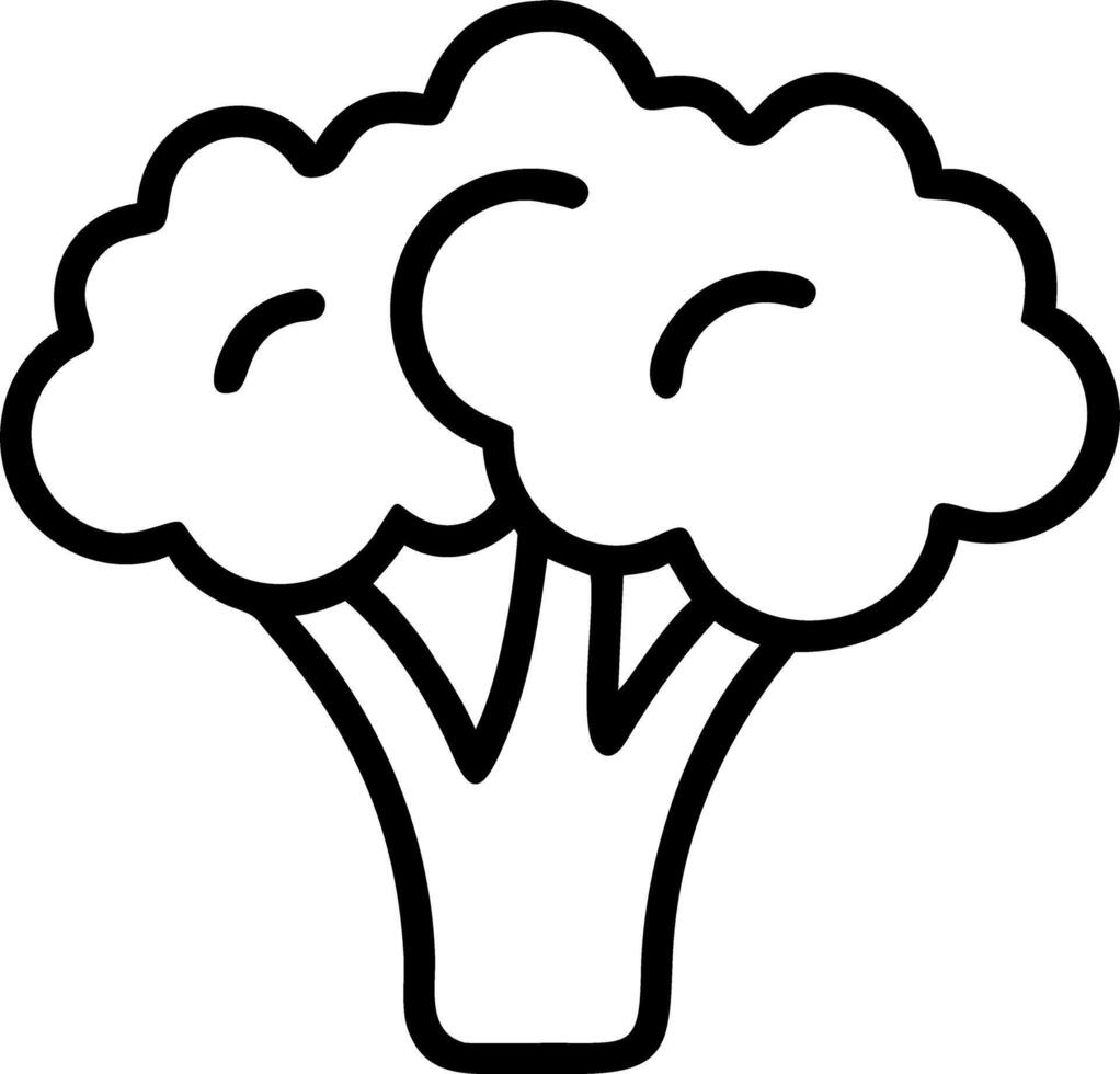 Outline drawing of a broccoli floret with a thick stem and a rounded head on a white background vector