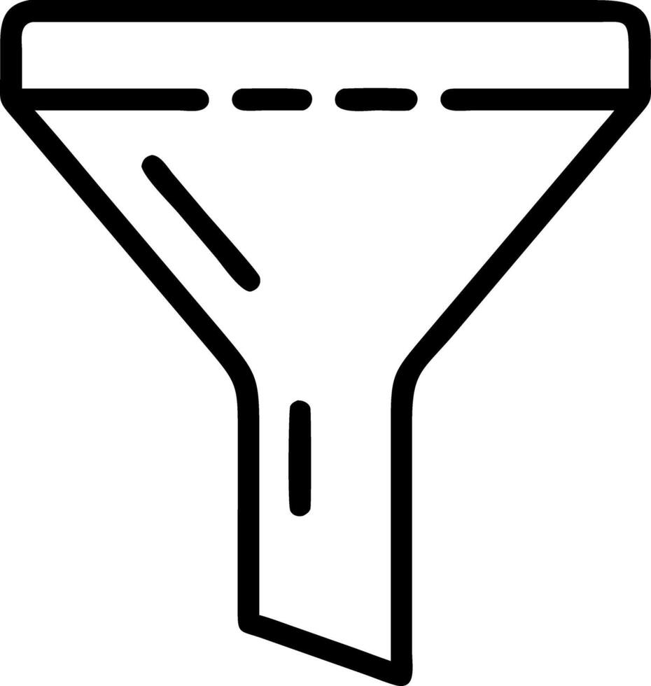 An illustration of a black outlined funnel with dashed lines at the top on a white background image vector
