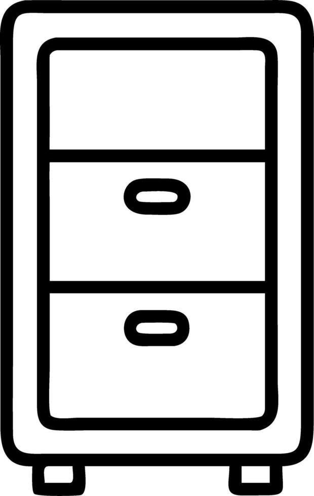 Illustration of a black outline of a cabinet with three drawers on small legs in a white background vector