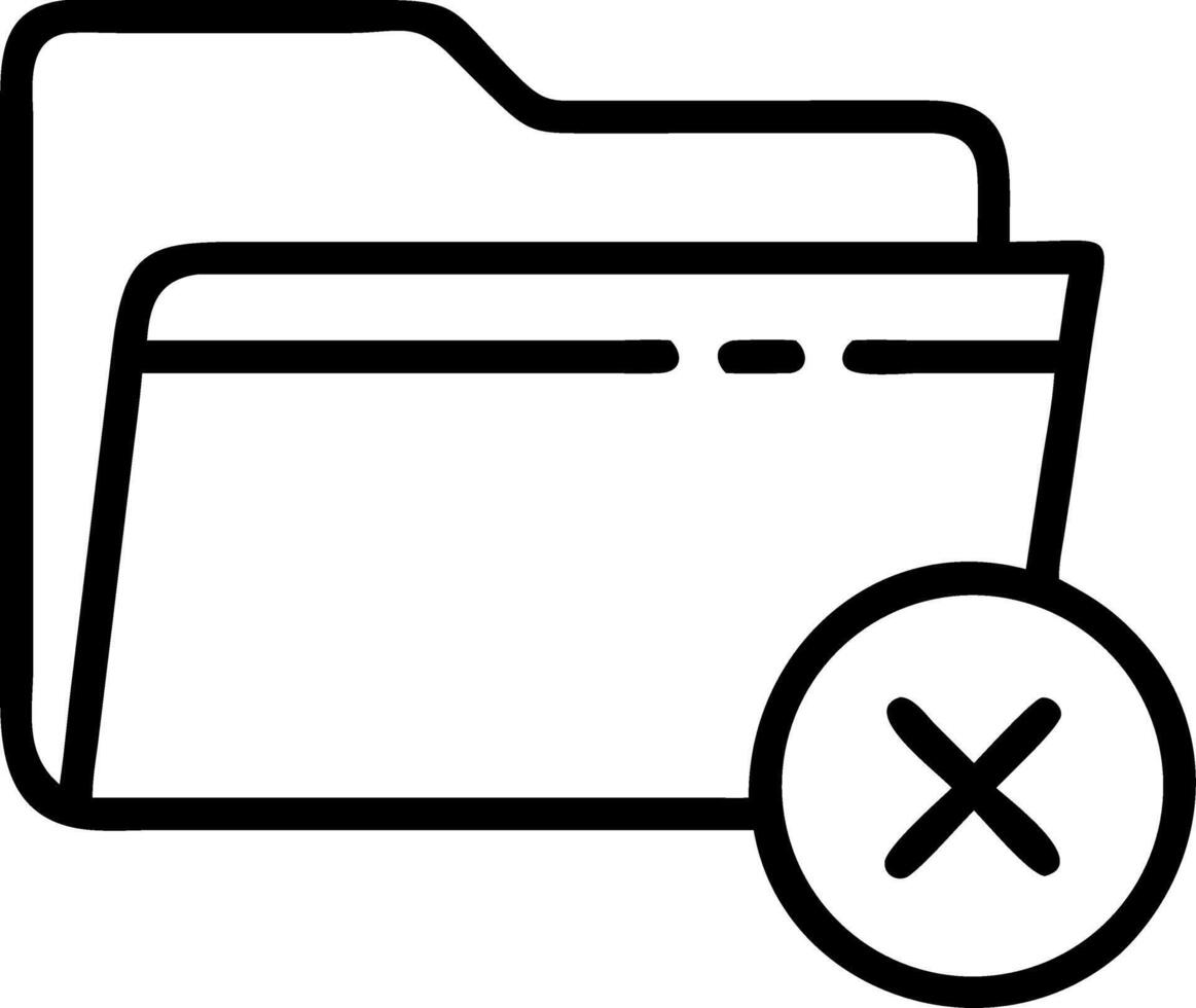 Outline icon of a folder with a delete symbol indicating removal or deletion of data or files inside it vector