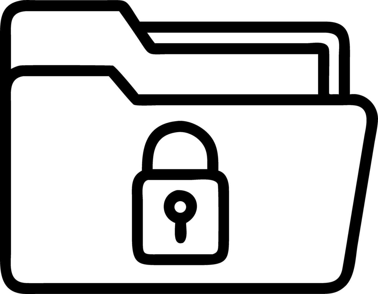 Outline illustration of a file folder with a padlock on the front indicating secure data storage access vector