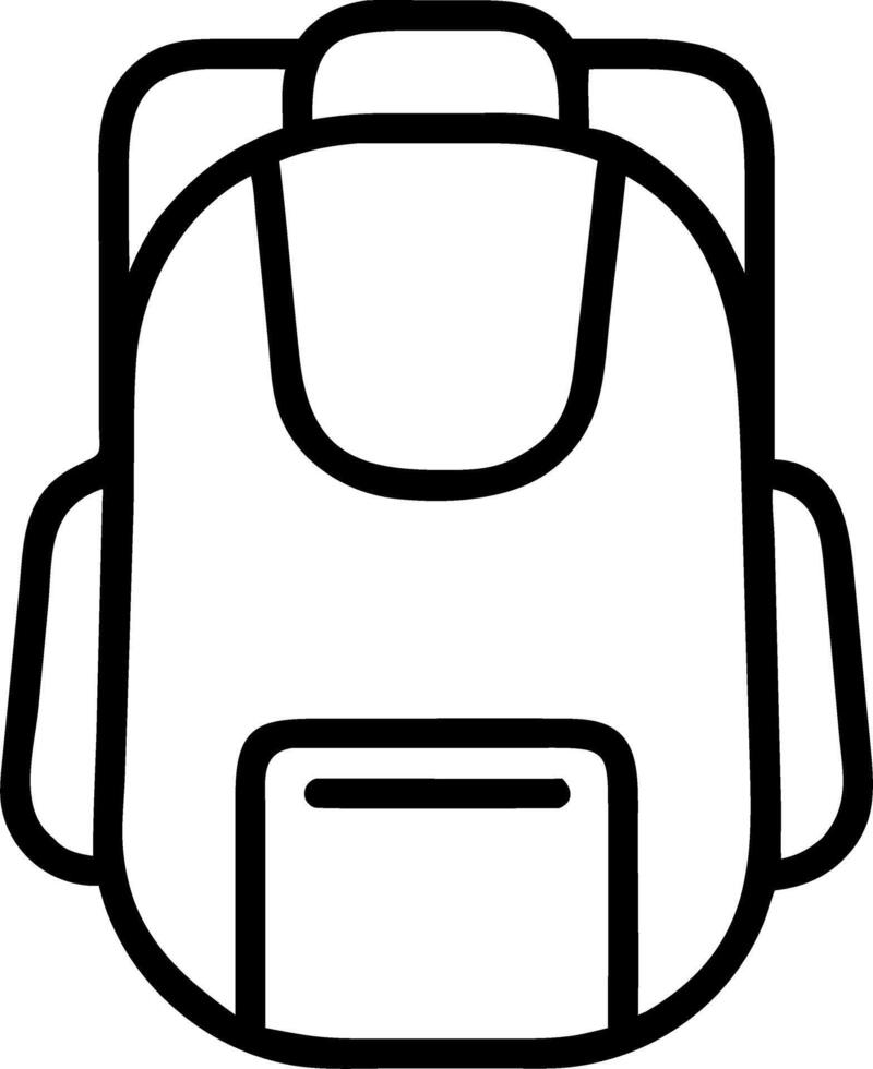 Illustration of a simple backpack with a front pocket and shoulder straps in black outline style design vector