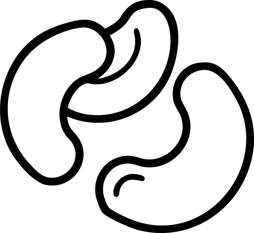 Illustration of three cashew nuts with black outlines on a white background in a simple drawing style vector