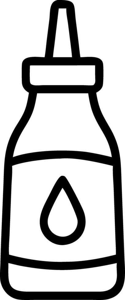 Outline drawing of a bottle with a small spout and a label featuring a droplet shape in the center vector