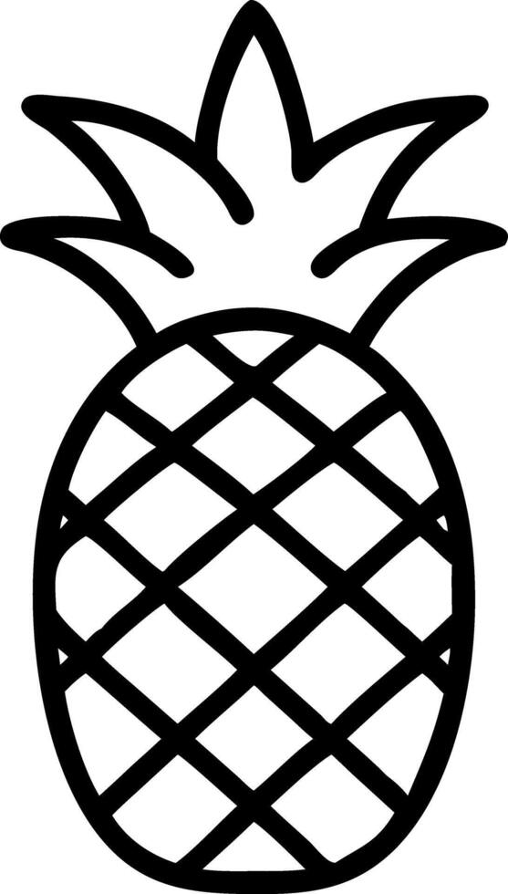 A simple outline drawing of a pineapple with crosshatch pattern and spiky crown isolated on white vector