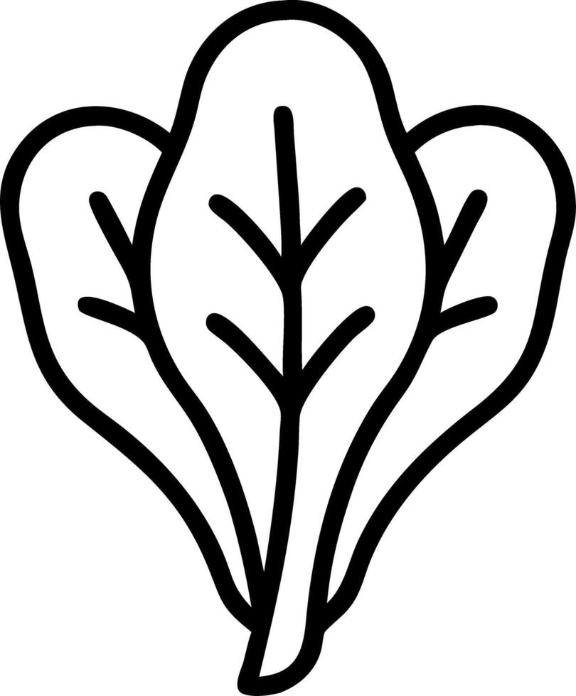 Three spinach leaves arranged together in a simple black outline drawing on a white background image vector