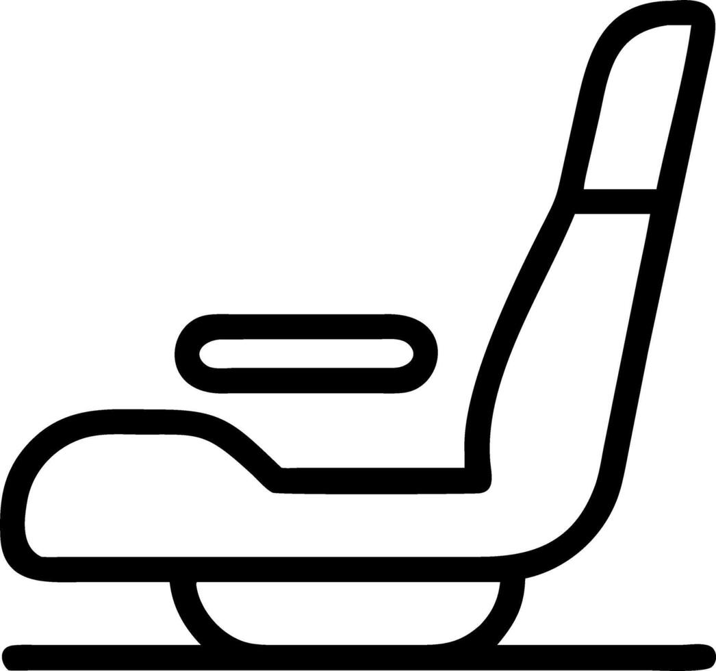 Illustration of a single black outline seat with armrest and a simple base on a white background vector