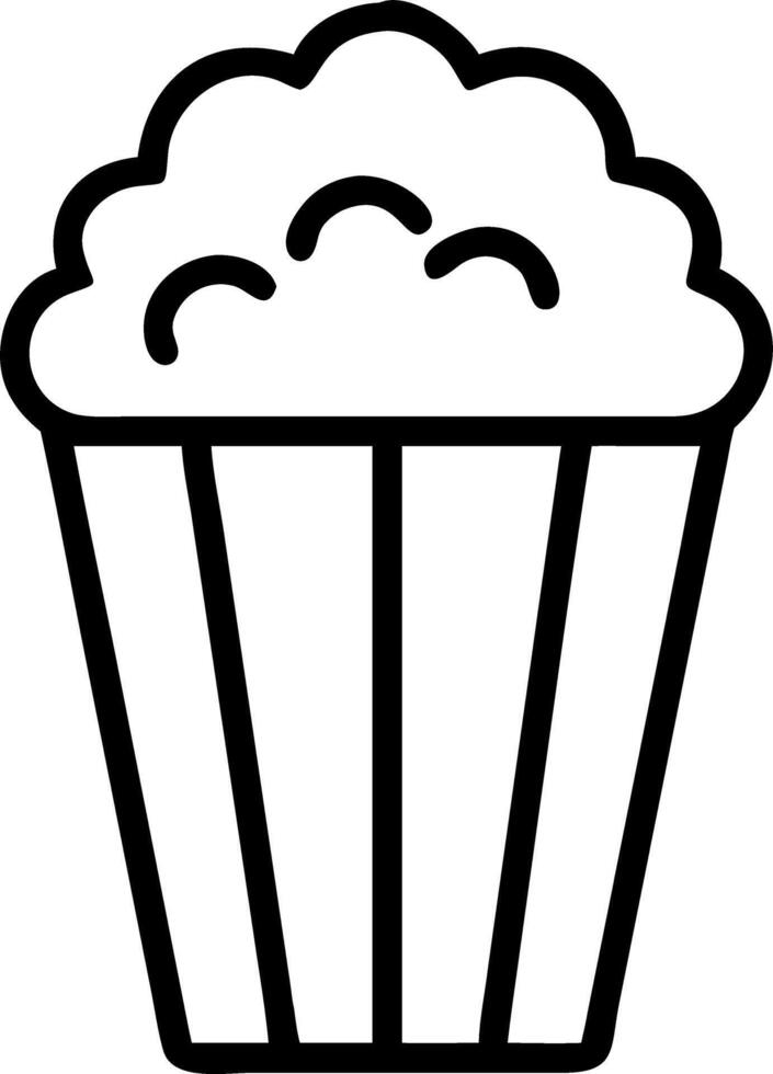 Outline drawing of a bucket of popcorn with striped container design isolated on white background vector