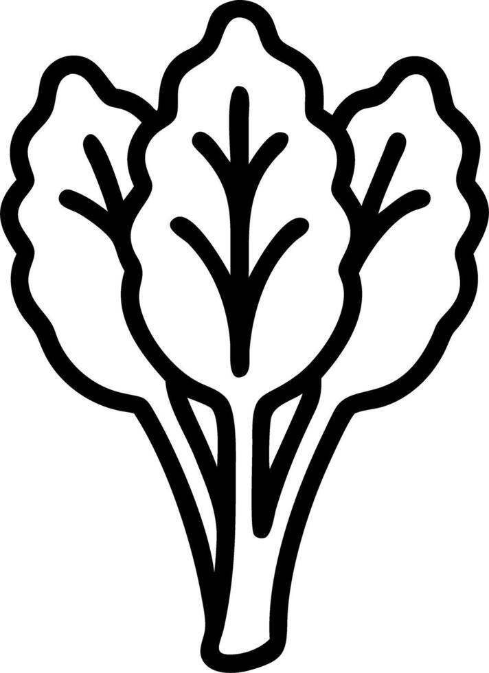 Outline drawing of three leafy vegetables with prominent veins and connected at the base of the stems vector