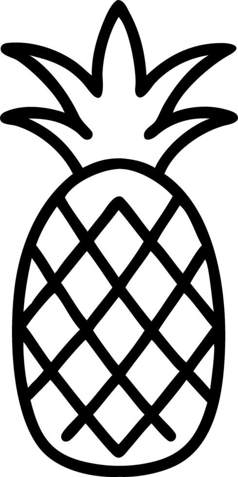 Outline drawing of a pineapple with its textured body and leafy crown on a white background design vector