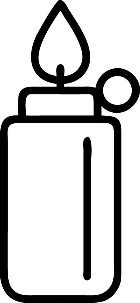 Illustration of a black outline lighter with a flame on a white background isolated on white background vector