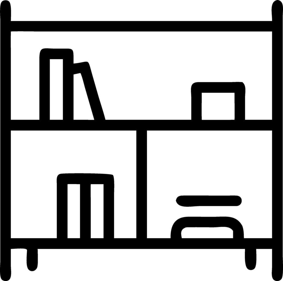 Illustration of a simple bookshelf with several books placed on the shelves in a minimalist style vector