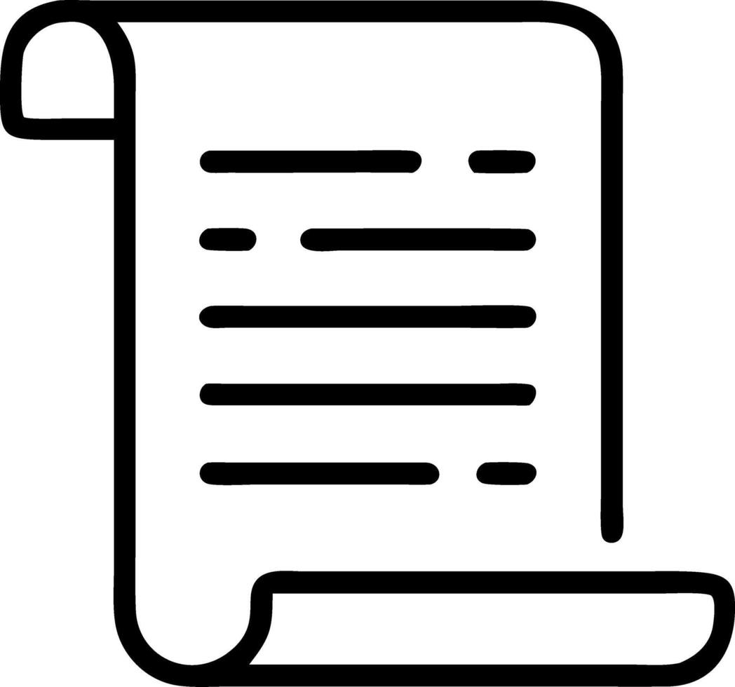 Illustration of a document with curled edges and horizontal lines representing text on a white background vector