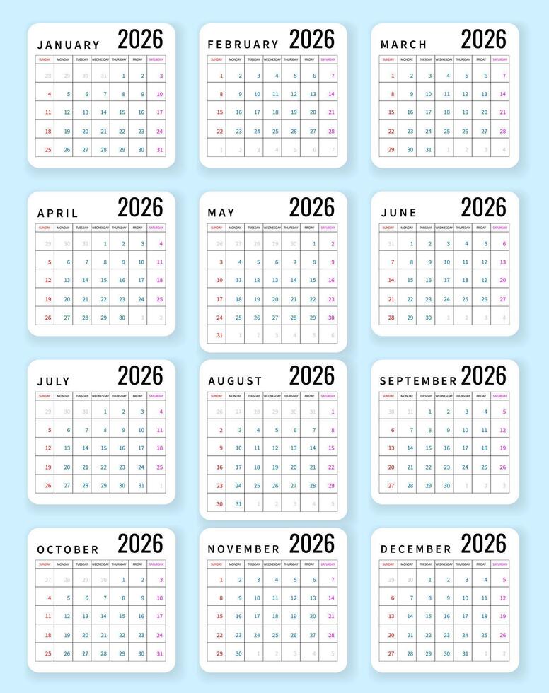 Minimal 2026 Calendar Template with Modern Typography and Clean Layout, Perfect for Print, Business, Planning, and Personal Use. Editable and Easy to Customize. Illustration vector