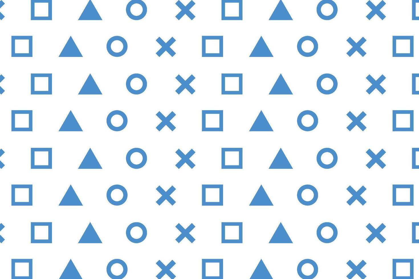Seamless pattern with blue geometric shapes, circles, triangles, squares and crosses on a white background. Perfect for digital backgrounds, branding, packaging or any cheerful modern design. vector