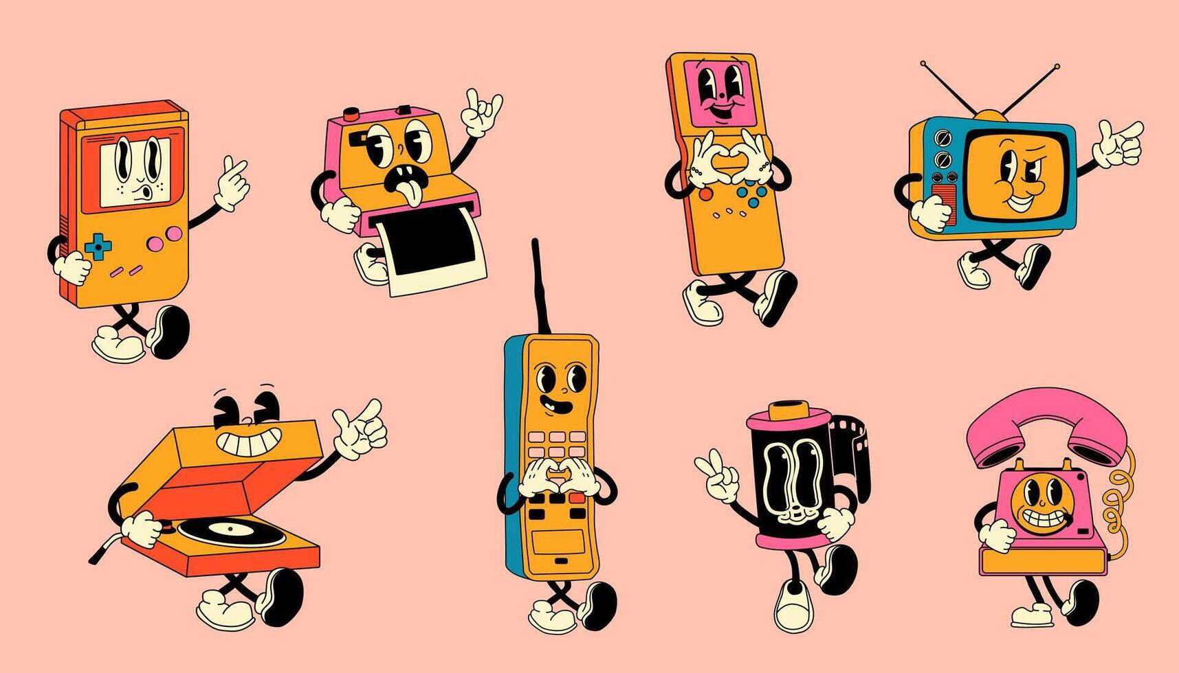 Funky Cartoon Collection of Old-School Electronics vector
