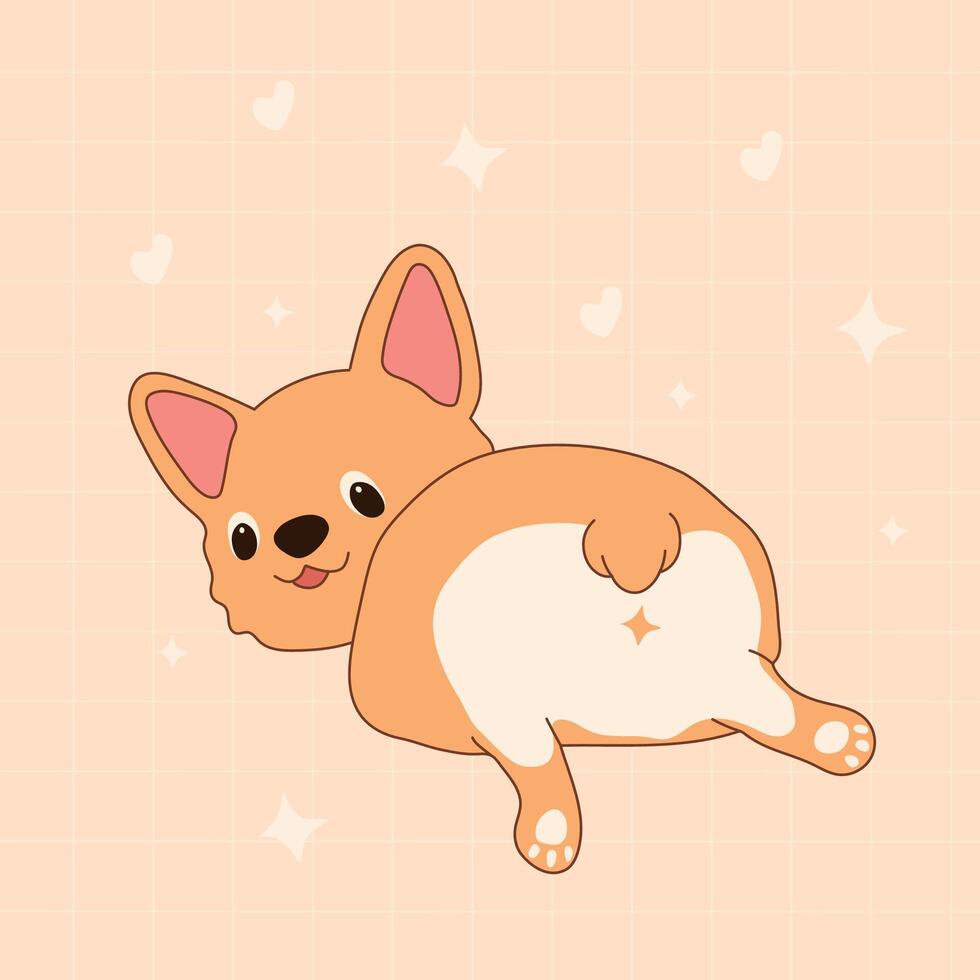 Cartoon of a cute corgi butt with a star shape marking in a playful and charming style vector