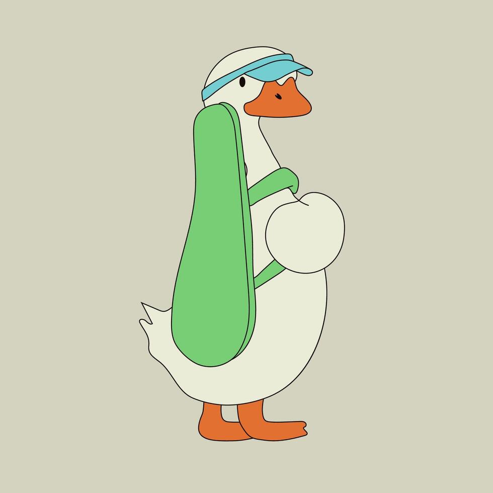 Funny Duck Tennis Player Character vector
