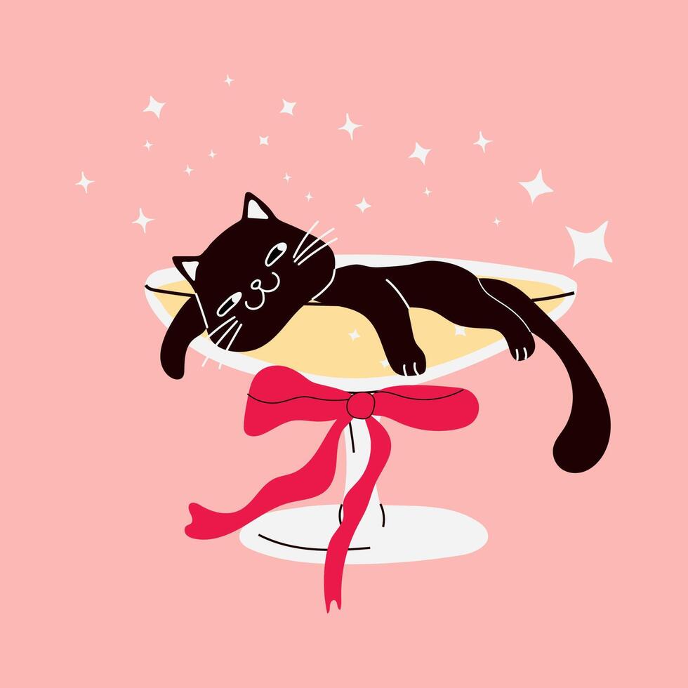Wimsical Party Cat in Cocktail Glass. Party time vector