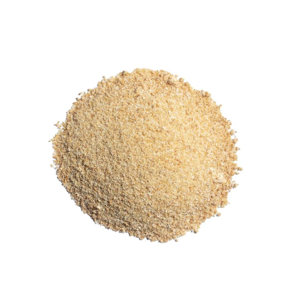 Ground ginger powder isolated on white with top view. Yellow and brown spice pile with fine herbal texture. Dry crushed root used in food, medicine, and herbal remedies. vector