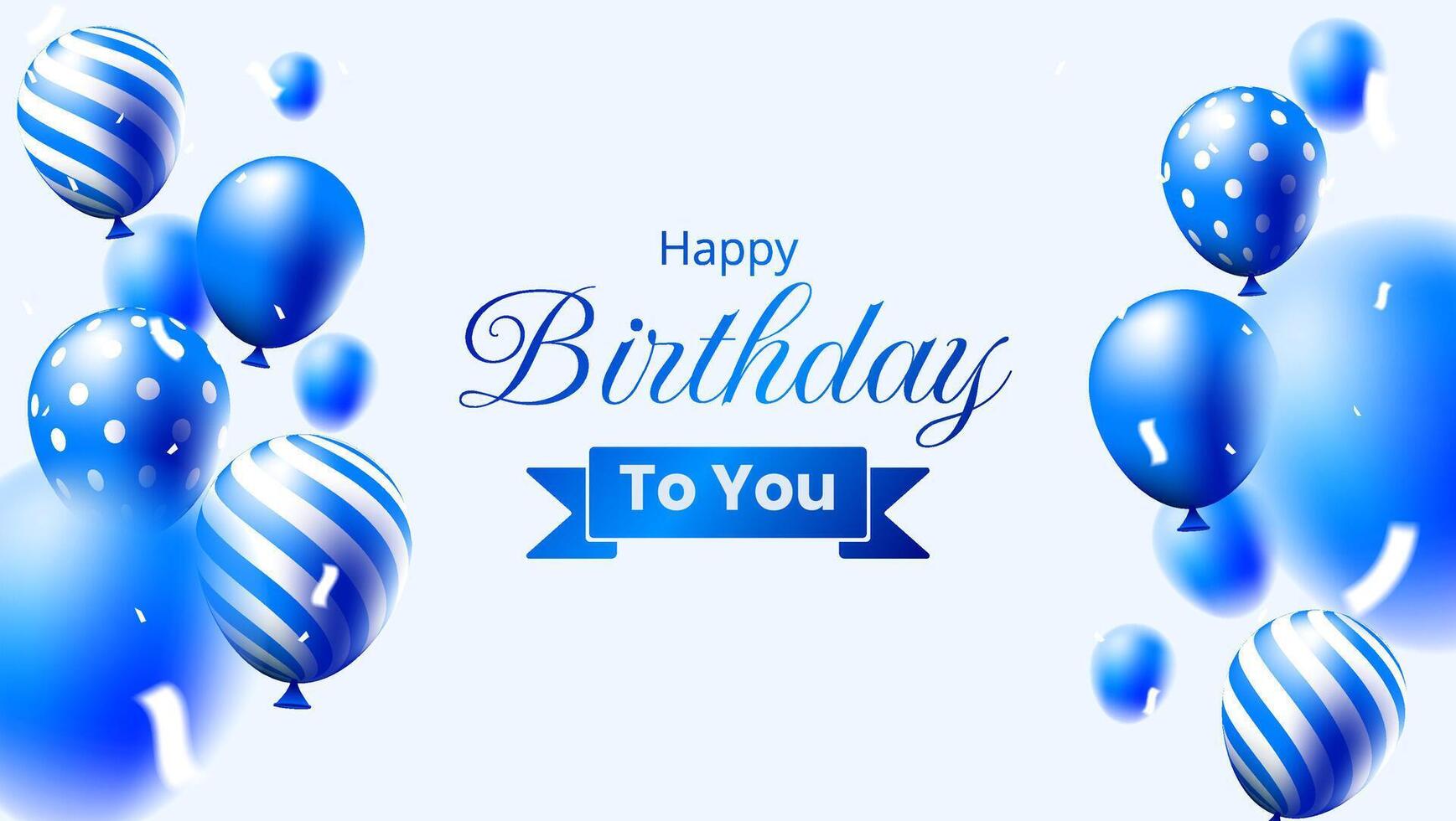 happy birthday greeting card with 3d blue balloons and confetti on white background vector