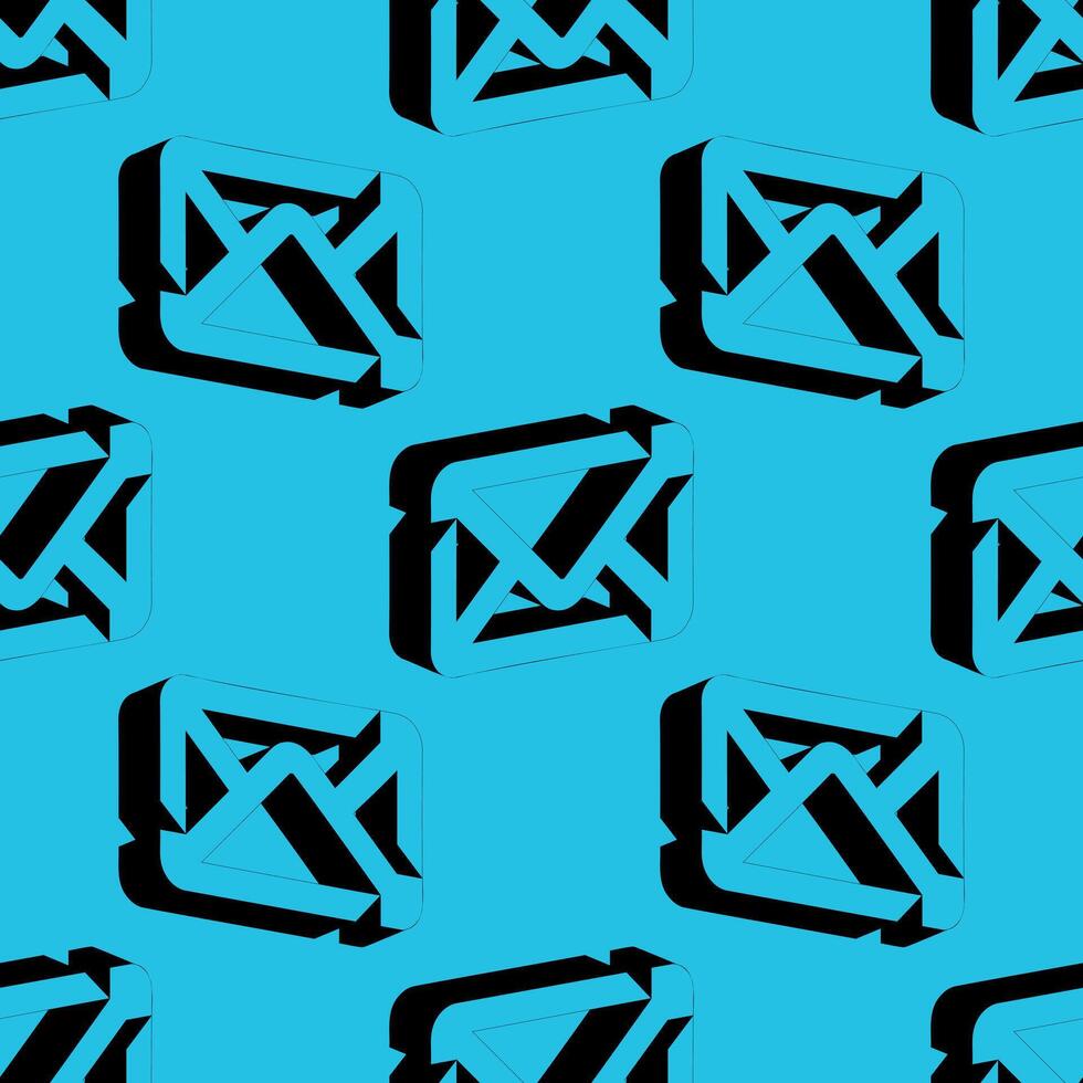 Seamless pattern featuring envelopes designed in bold negative space style on a cyan background. Ideal for themes related to mail, email, communication, and message delivery. vector
