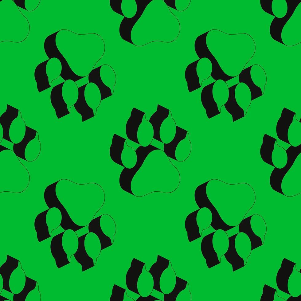 Playful seamless pattern featuring black paw prints on a bright green background. Great for pet-related projects, veterinary branding, or animal-themed fabric and merchandise. vector