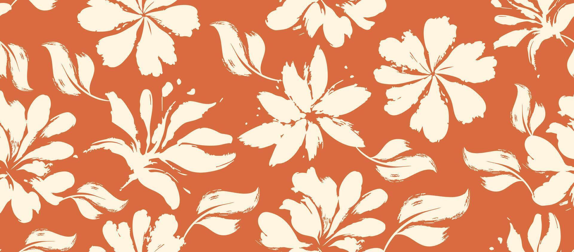 Seamless floral pattern with cream flower silhouettes on warm terracotta background for packaging and textile vector