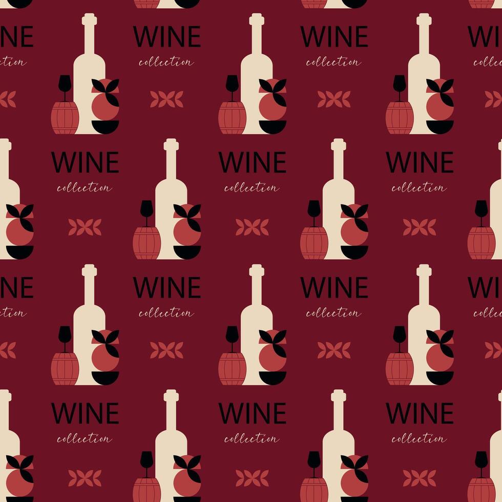 Seamless Wine Time Pattern with Bottles and Glasses. illustration vector