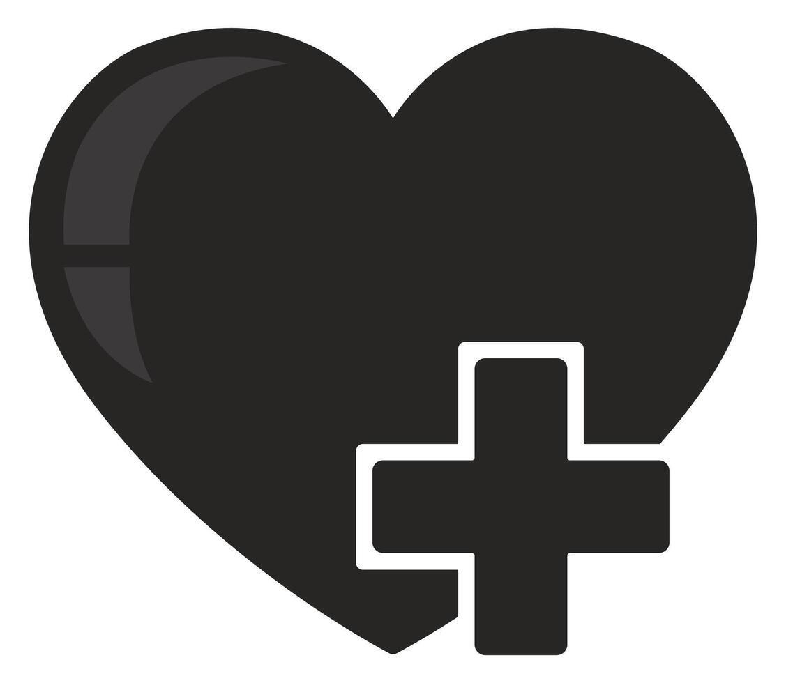 Black heart with a cross icon isolated on white background. vector