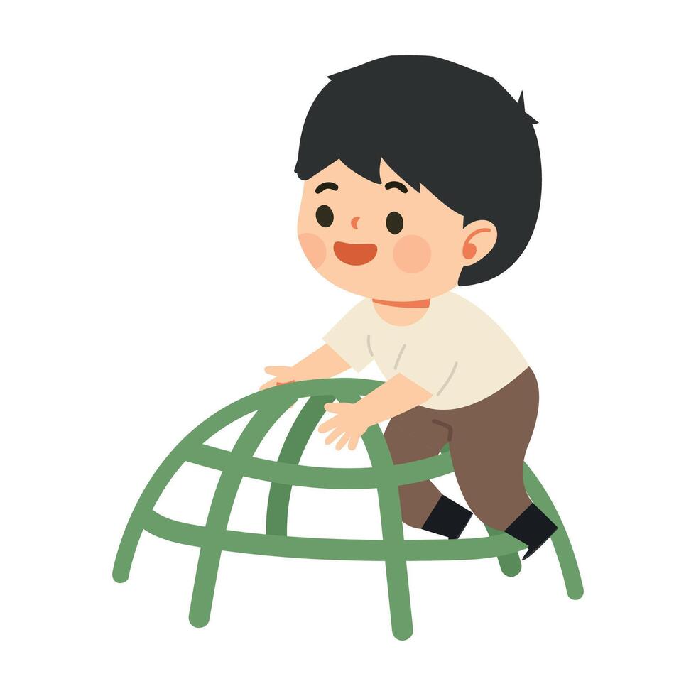 Boy Climbing on Playground Equipment vector