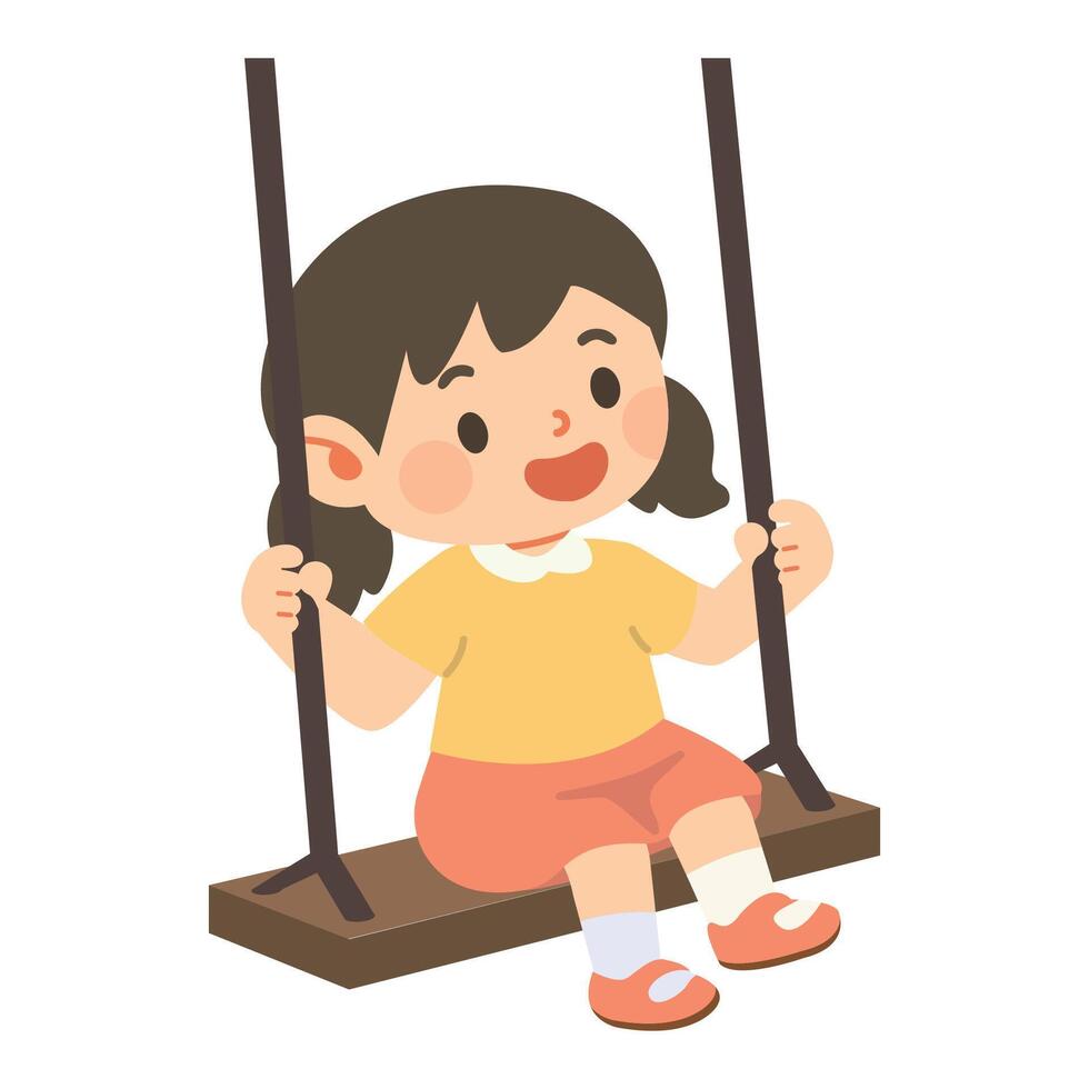 Kid Girl enjoying a swing vector