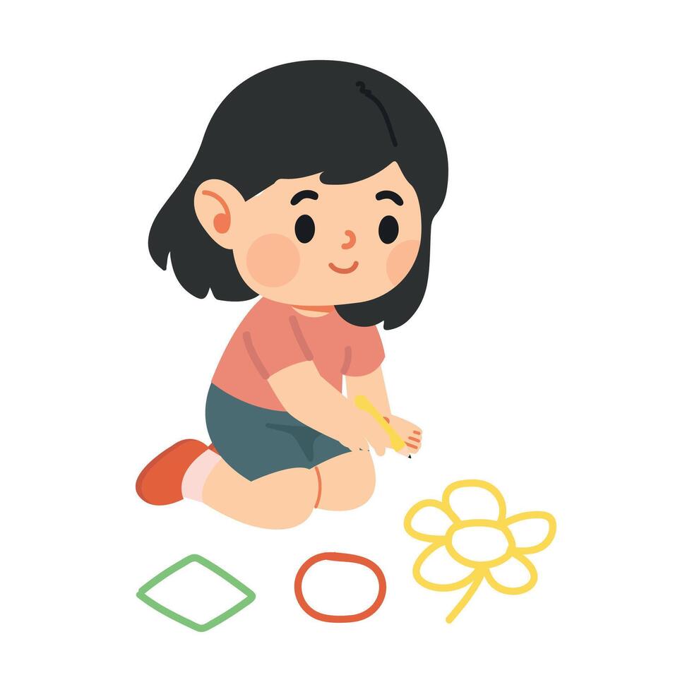 Child Drawing Shapes on the Ground vector