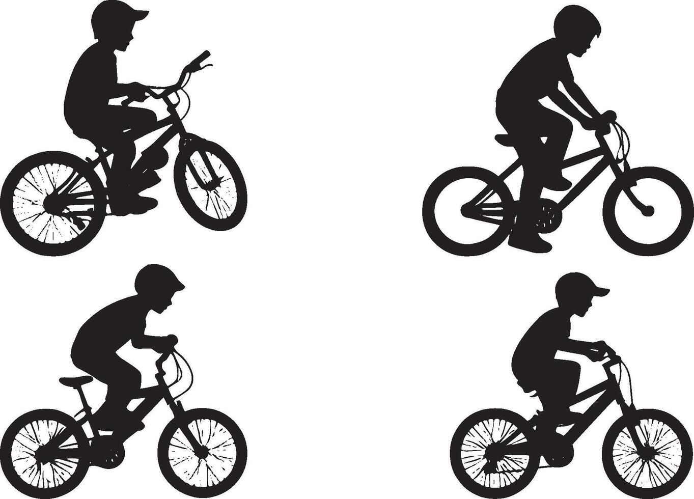 Silhouettes of a Boy Riding a Bicycle vector