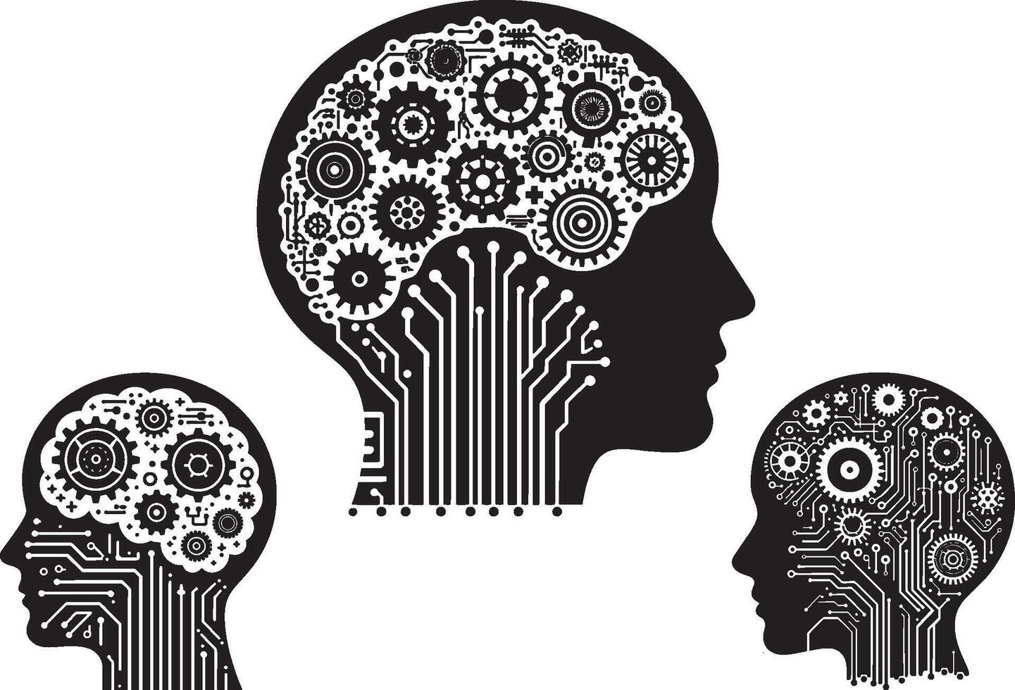 Artificial Intelligence Brain with Circuit Board and Cogwheel vector
