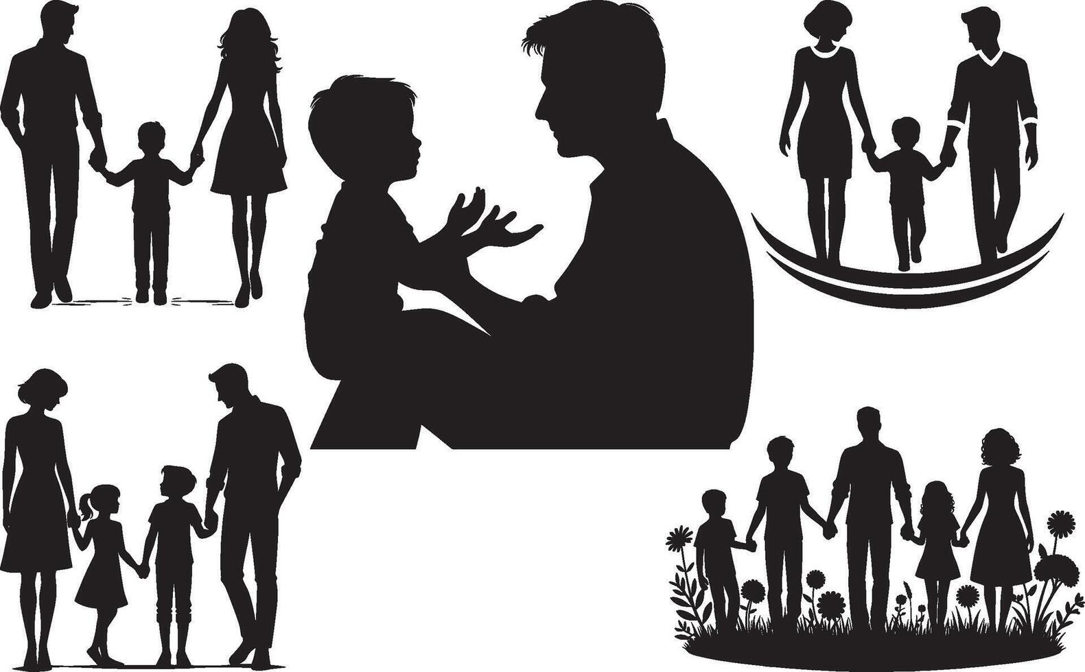 Silhouette Family Moments Parents and Children Holding Hands vector