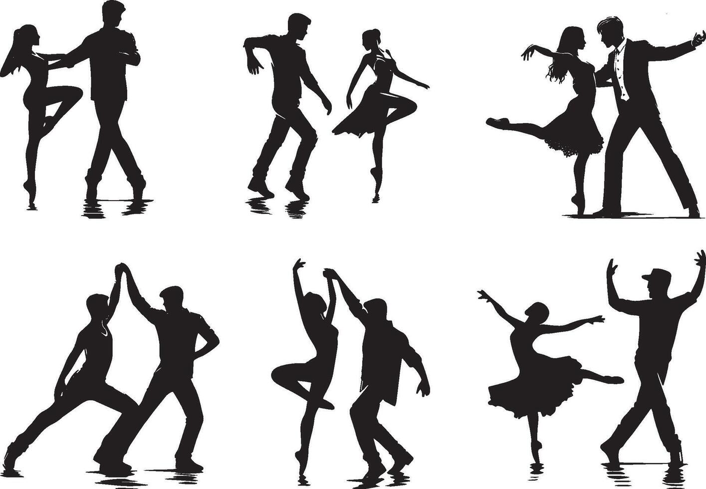 Silhouettes of Dancing Couples in Various Poses vector
