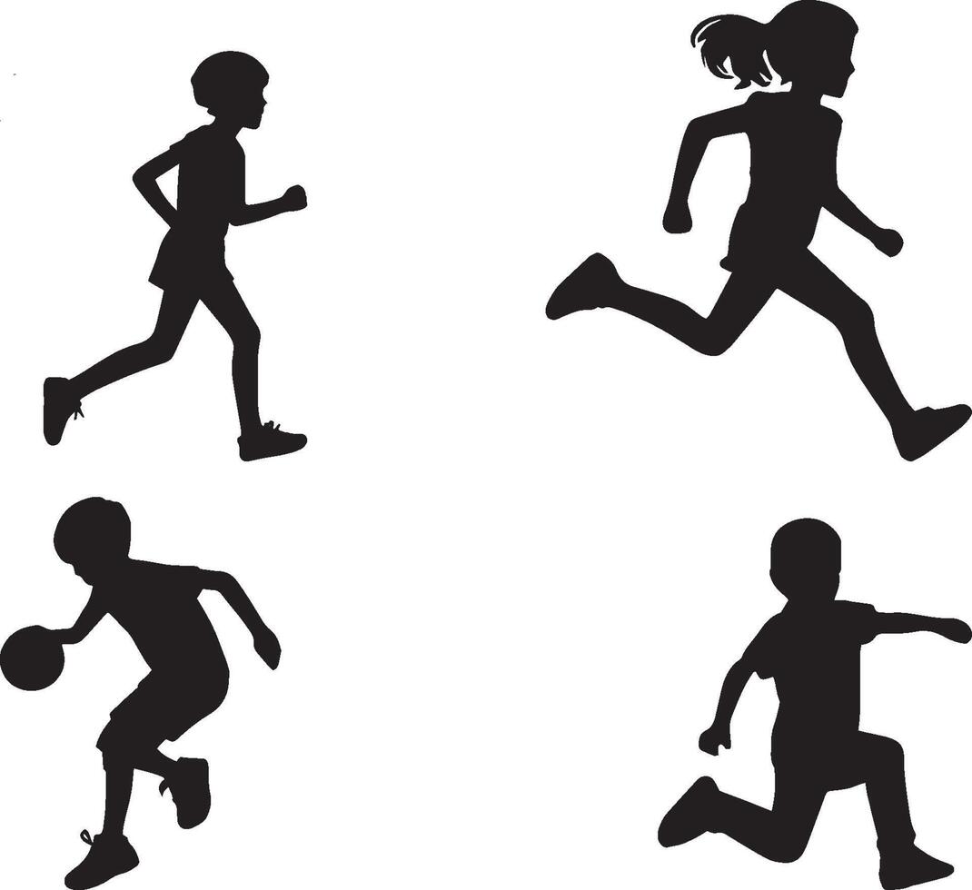 Children Running and Playing Silhouettes vector