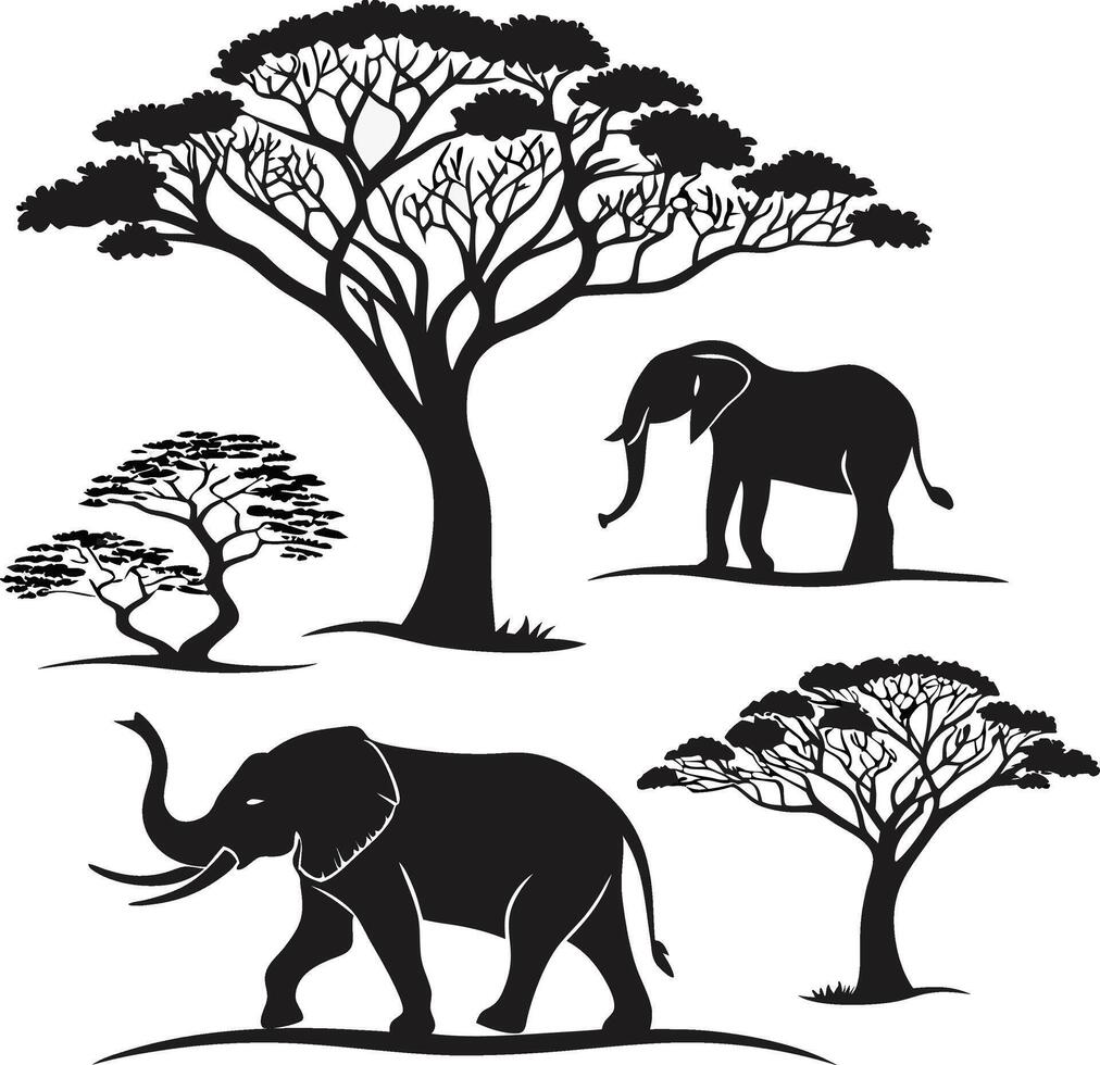 Savanna Scene Elephant with Acacia Tree vector