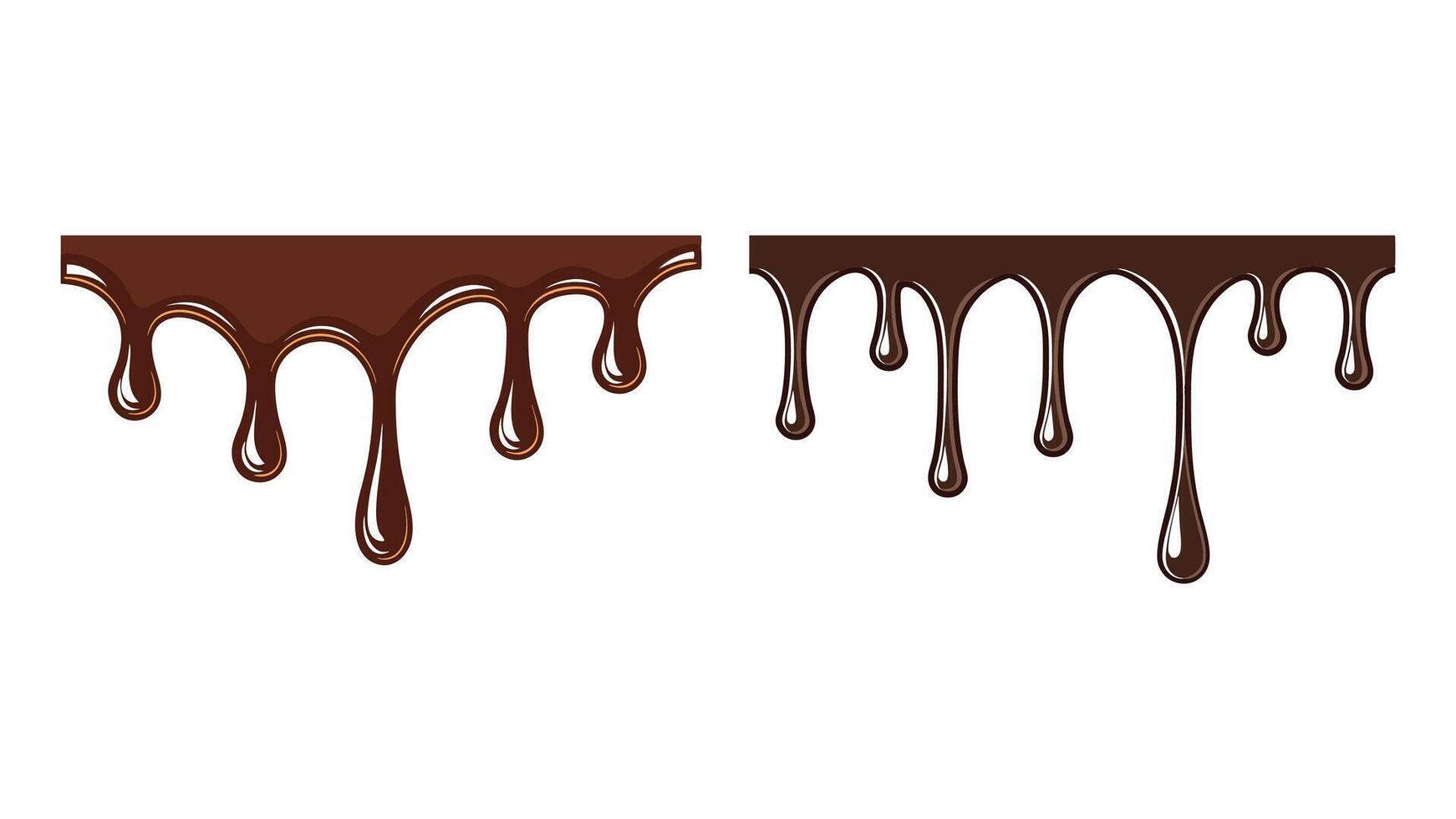 A sweet brown liquid chocolate drip flows with a tasty splash. chocolate Liquid Stream Flowing with Glossy dripping on white, melted chocolate dripping vector