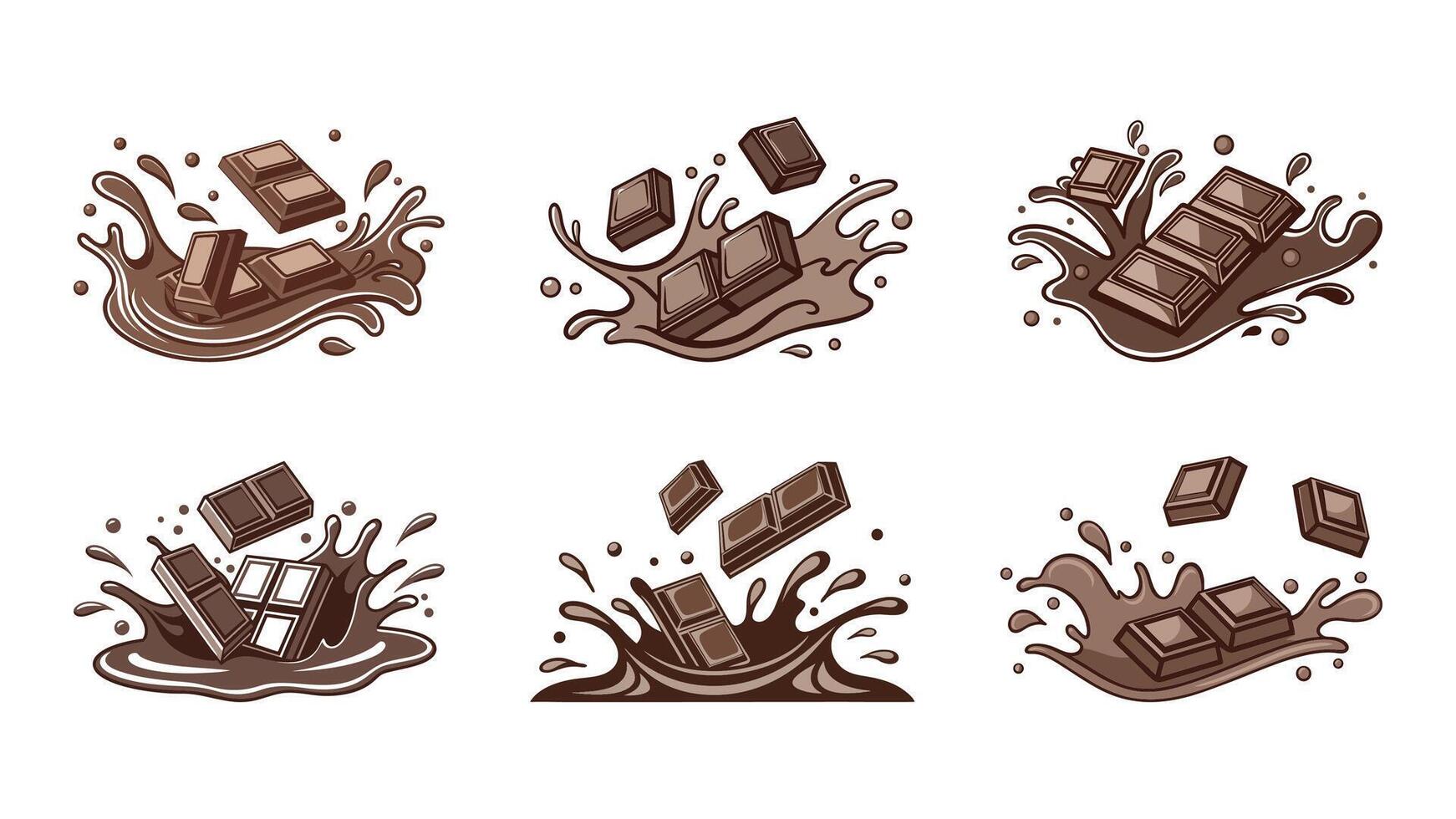 This illustration features a delicious set of chocolate cake and candies, showcasing sweet cocoa treats isolated in brown and dark tones vector