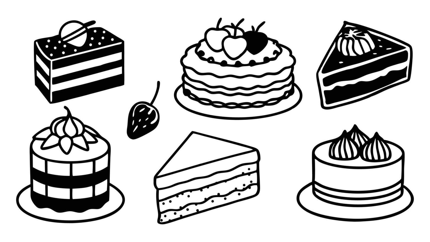 A delightful set of sweet cake, cupcake, and pie icons for birthday and celebration illustrations vector